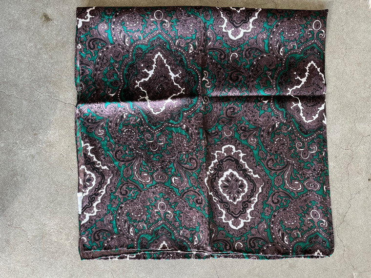 Green and Chocolate Paisley Jacquard Silk Scarf