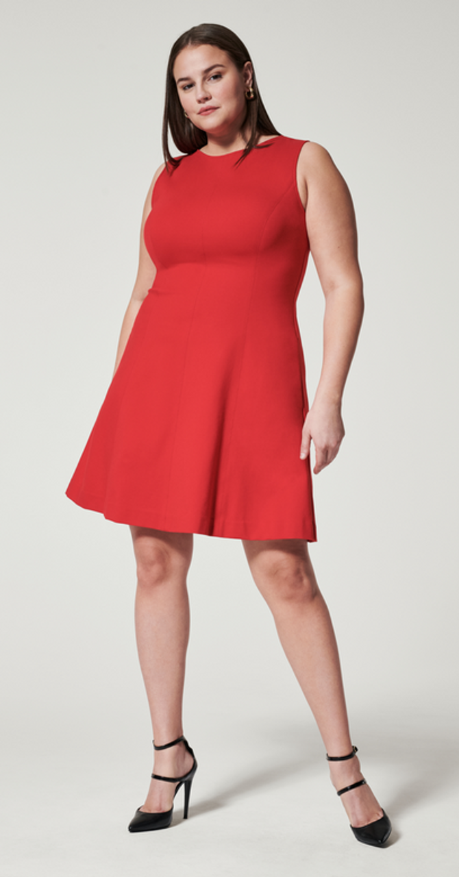 NEW SPANX the perfect a-line 3/4 sleeve dress in spanx true red