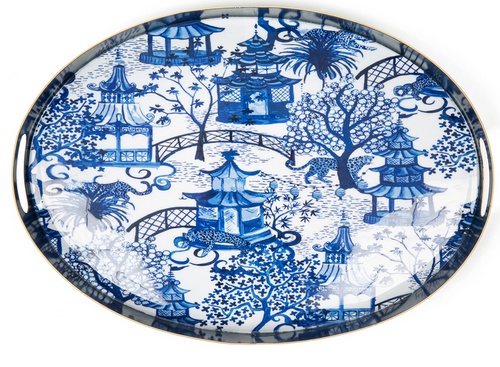 JAYES GARDEN PARTY ENAMELED OVAL TRAY 