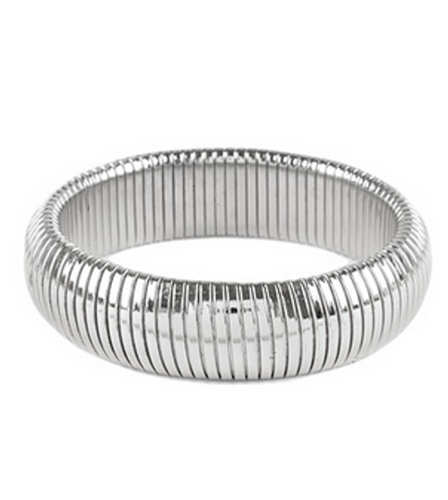 MC Metal Herringbone Bangle Bracelet / Rhodium