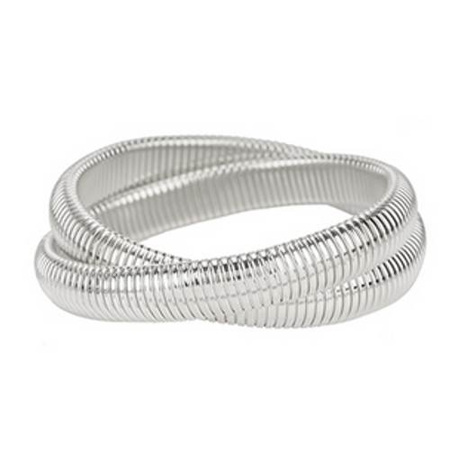  MC 2 Row Herringbone Twisted Bracelet / Rhodium