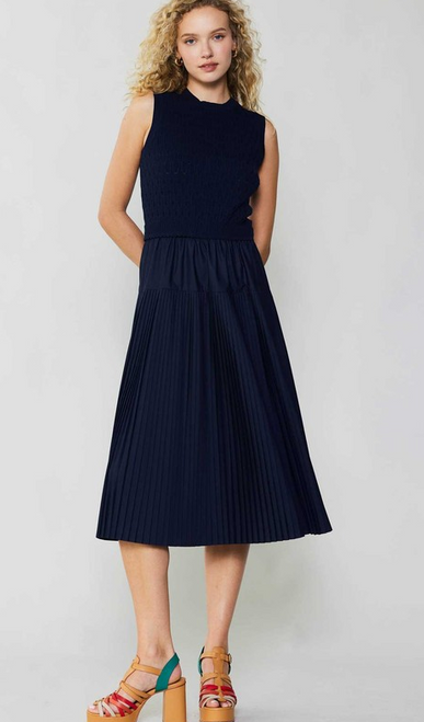 MC Pleated Skirt Sweater Dress / Navy