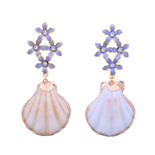 The Pink Reef Blue Pearl Shell Dangles / Blue