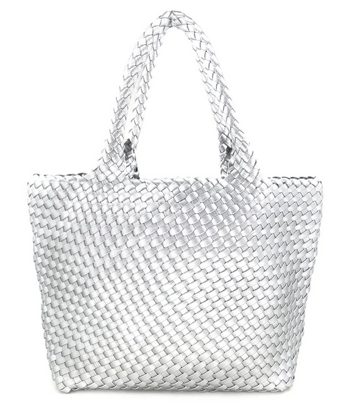 BC Handbags Woven Tote / Silver