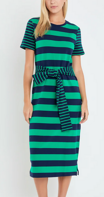 English Factory Contrast Stripe Knit Midi Dress / Navy/ Green