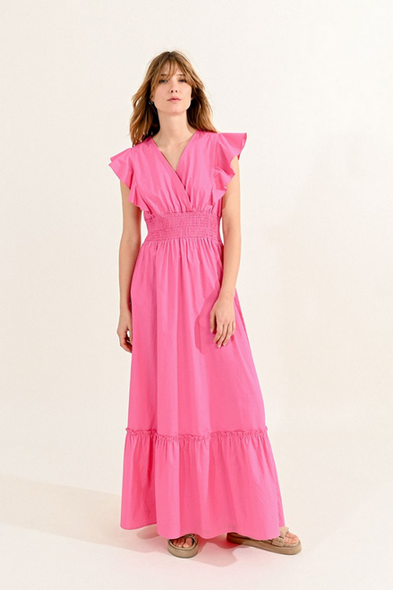 Molly Bracken Woven Maxi Dress / Neon Pink