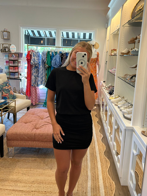 Bobi Shirred Skirt T shirt Dress / Black