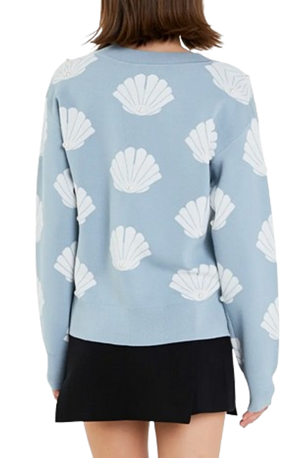 English Factory Shell Motif Sweater / Sky Blue