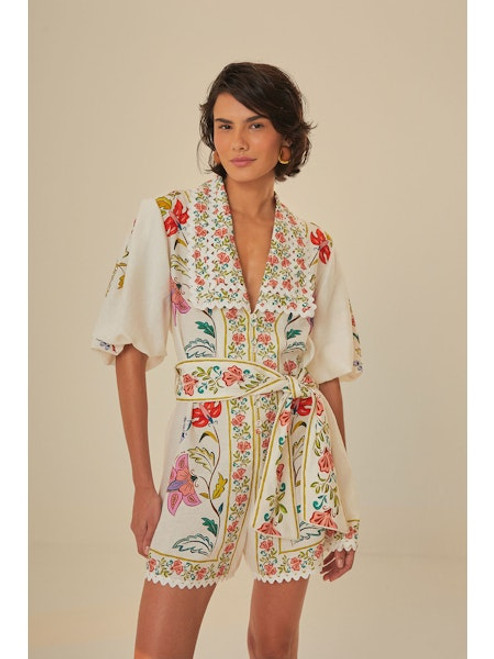 Farm Rio Floral Insects Off White Romper