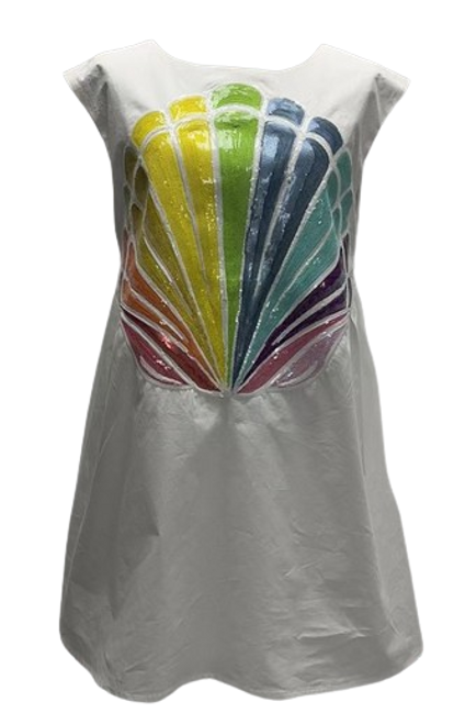 Queen of Sparkles White Oversized Rainbow Shell Tank Dress