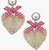 PIPER RATTAN & GINGHAM HEART DROP EARRINGS IN FUCHSIA 