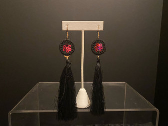 Women's Black Dangle with Red Sequin Circle