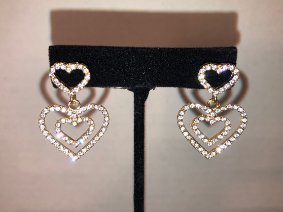 Women’s Fashion Bling Double Heart Earrings - Goldtone