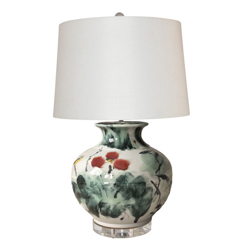 Lamp Graceful Lotus Blossom Porcelain Pomogranete Vase With Acrylic Base