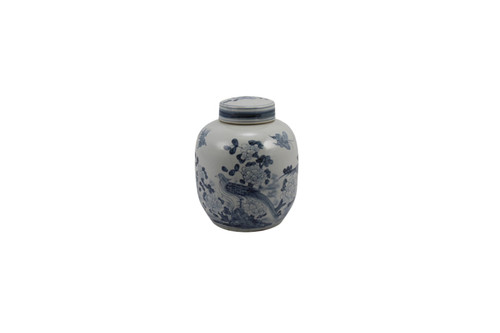 Blue & White Porcelain Ming Jar Flower & Bird Motif