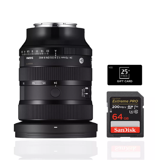 Sigma 24-70MM F2.8 DG DN II ART Lens Sony E Mount Bundle with SanDisk 64GB SD + BuyDirect & Save Gift Card - $25.00 - Buy Direct & Save