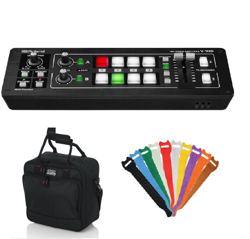 Roland V-1HD Portable 4 x HDMI Input Switcher with Gator Mixer  Case & Touch Fastener Straps (Multi-Colored, 10-Pack) Bundle - NJ Accessory/Buy Direct & Save