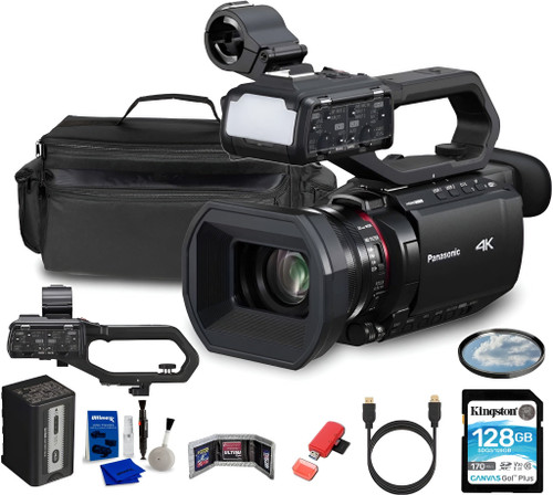Panasonic HC-X2100 UHD 4K 3G-SDI/HDMI Pro Lightweight Camcorder with 24x Zoom (HC-X2100) + Case + 128GB Memory Card + Cleaning Kit + HDMI Cable + 62mm UV Filter + Card Wallet + Card Reader - Buy Direct & Save