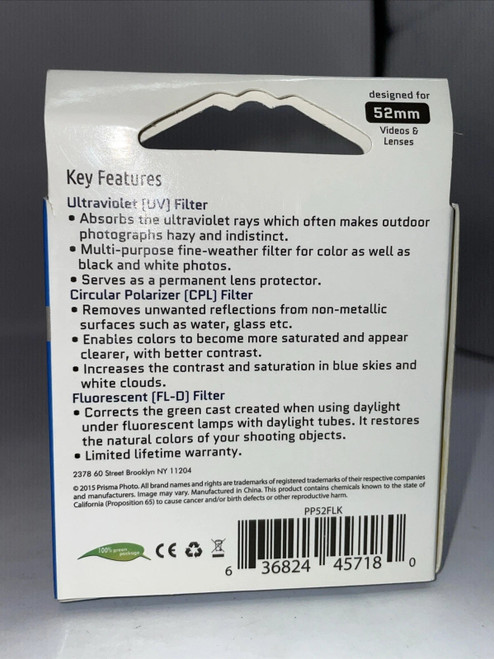 ? Prisma Photo Pro Series HD – 3-Piece 52mm Filter Set (UV • CPL • FL-D)