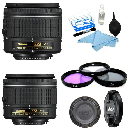 Nikon AF-P DX Nikkor 18-55mm F/3.5-5.6G ED VR Lenses with Cleaning Kit &amp; 55mm Filter
