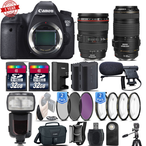 Canon 6D DSLR Full Frame 20.2MP Camera + 24-105mm 4L IS USM + 70-300mm IS USM Mega Bundle
