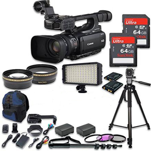 Canon XF100 Professional Camcorder w/ 2PC 64GB High Speed Memory Cards Accessory Bundle