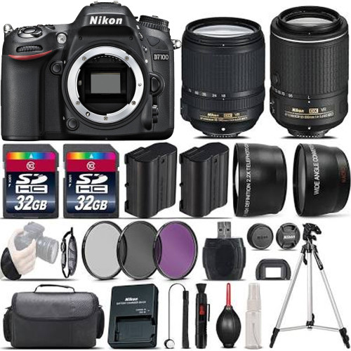Nikon D7100 Digital SLR Camera + 18-140mm VR + 55-200mm VR II + 64GB -4 Lens Kit, Black