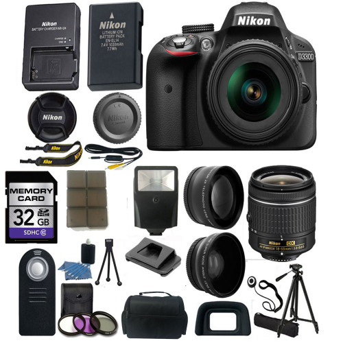 Nikon D3300/D3500 DSLR Camera with 18-55mm Lens (Black) |Wide Angle &amp; Telephoto Lens|Tripod|Camera Case|32GB Card|Wireless Remote|Deluxe Bundle Kit