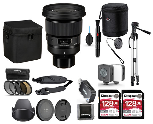 Sigma 105mm f/1.4 DG HSM Art Lens for Sony E +2x Kingston 128GB SDXC MC + Filter Kit + Accessories Pro Bundle Sigma