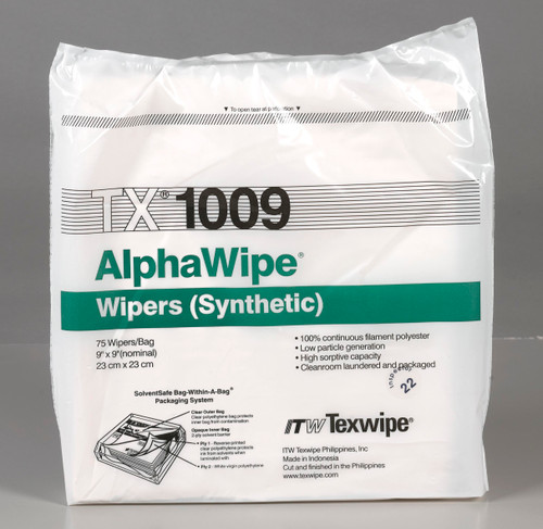 TEXWIPE ALPHAWIPES TX1009 9 X 9 150 WIPES (10 PK OF 2X75) (PK)