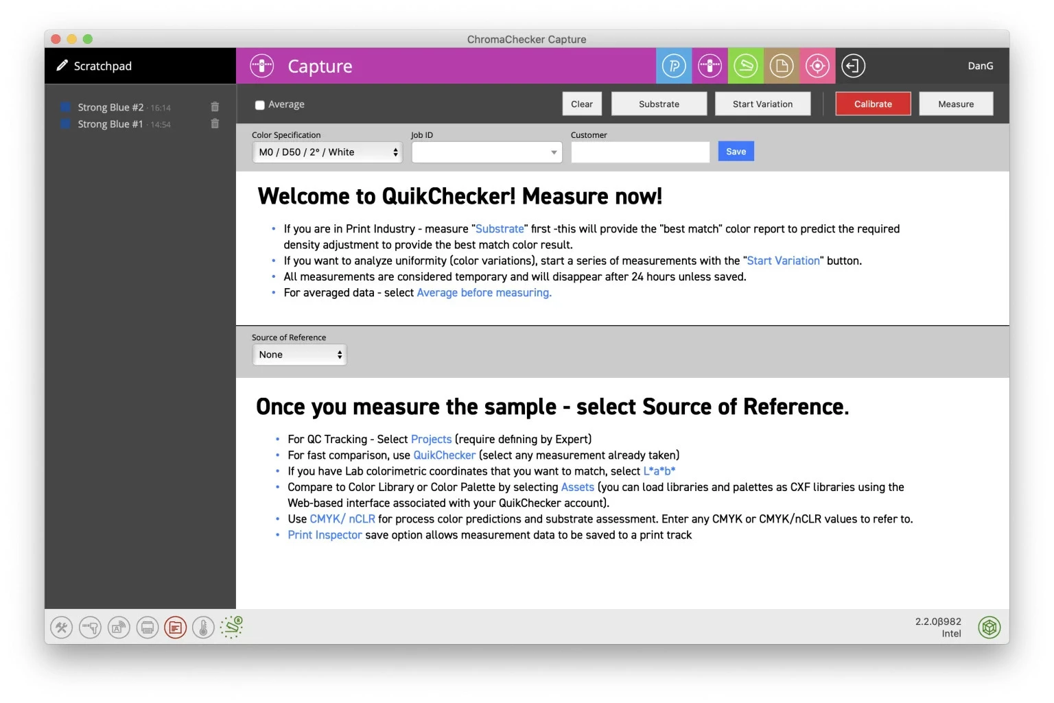 ChromaChecker Capture measuring a spot color and saving it to the Scratchpad