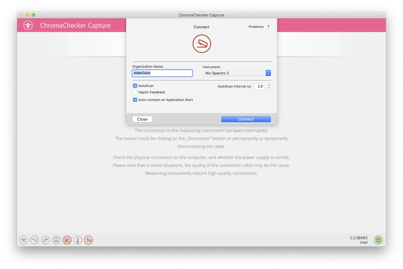 ChromaChecker Capture screen to enter your user login and password