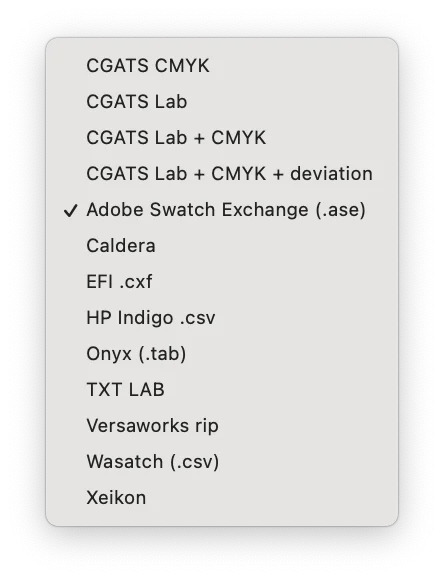 Exporting Virtual Spot Print results as an ASE Adobe Swatch Exchange file for use in Adobe applications