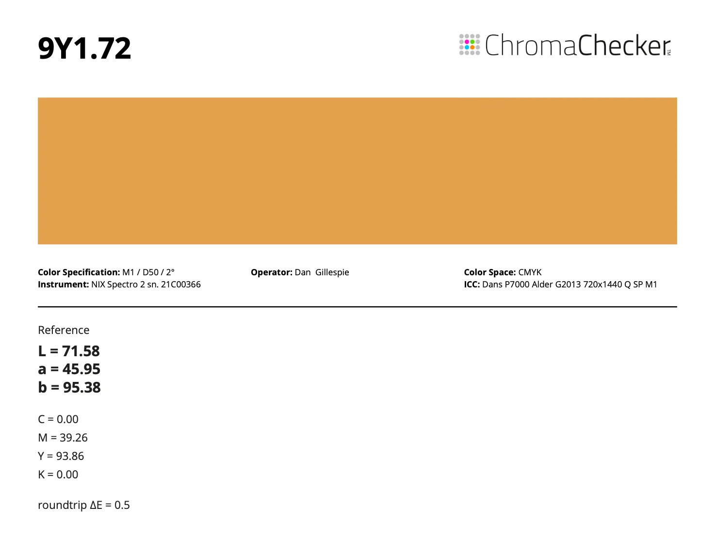 The first Color Match PDF generated by ChromaChecker Capture, before any correction