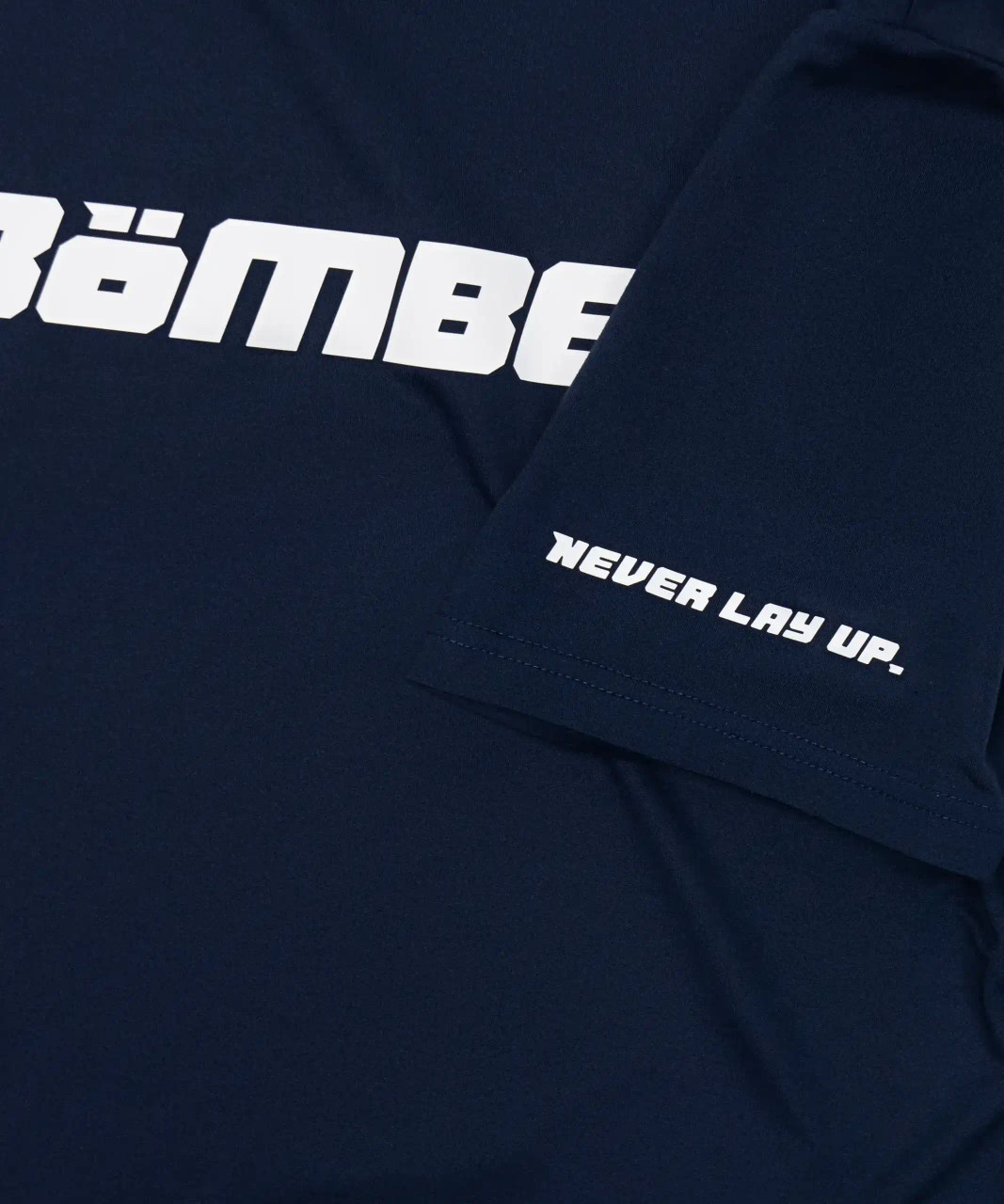 Ignite T-Shirt, navy HydrApex performance t-shirt with Bomber chest graphic print, close-up view