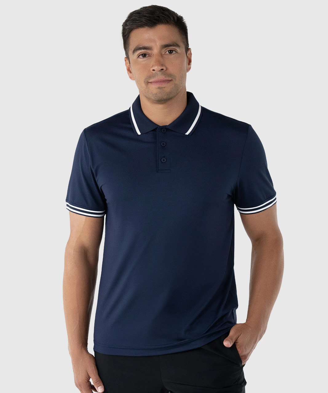 Acropolis Polo, men's navy HydrApex performance polo with athletic fit, front view