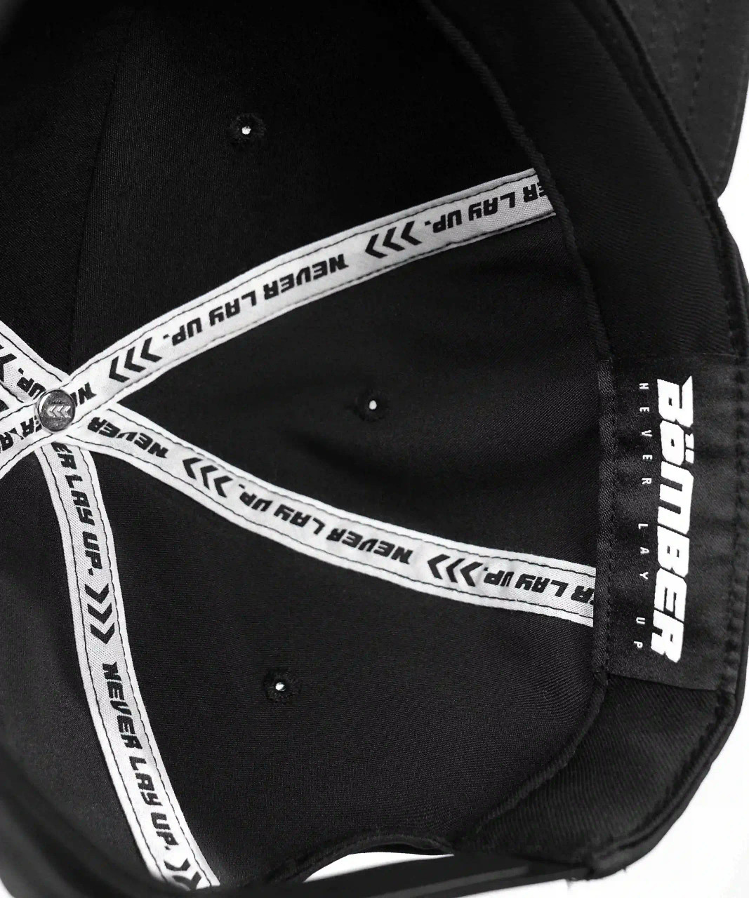 Ambition Snapback, interior sweat-wicking stretch sweatband and seam detail, close-up view