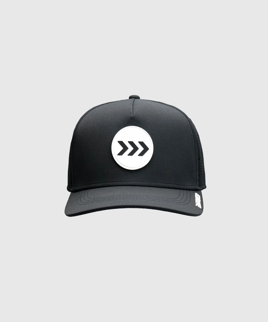 Impact Snapback, black structured snapback with embroidered Bomber visor logo, front view