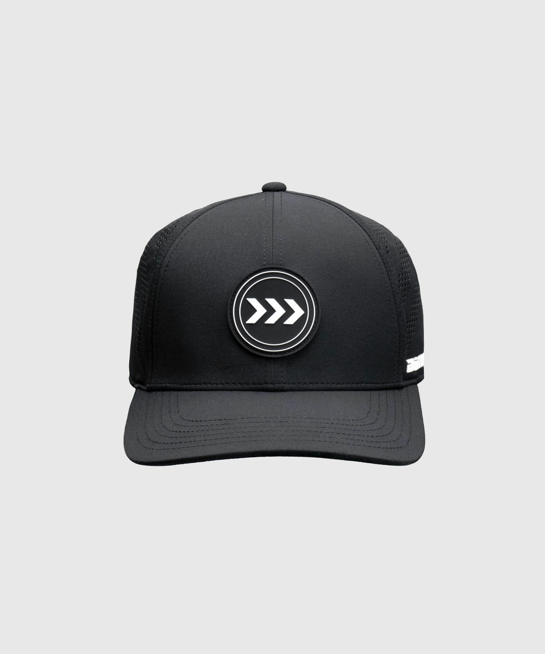 Flash Snapback, black relaxed 6-panel snapback with silicone Bomber logo, front view
