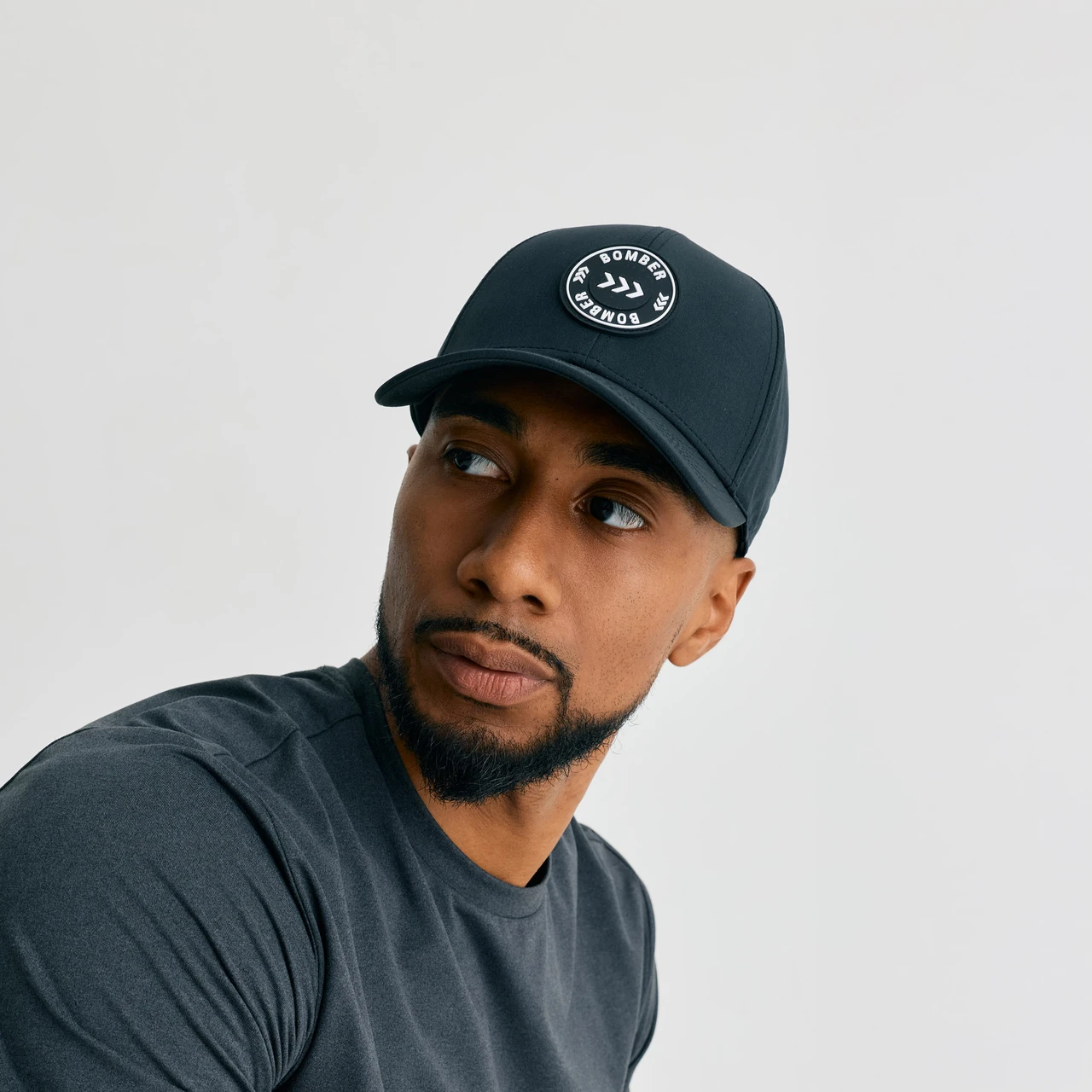 Zone Snapback, men's black snapback hat, front side view