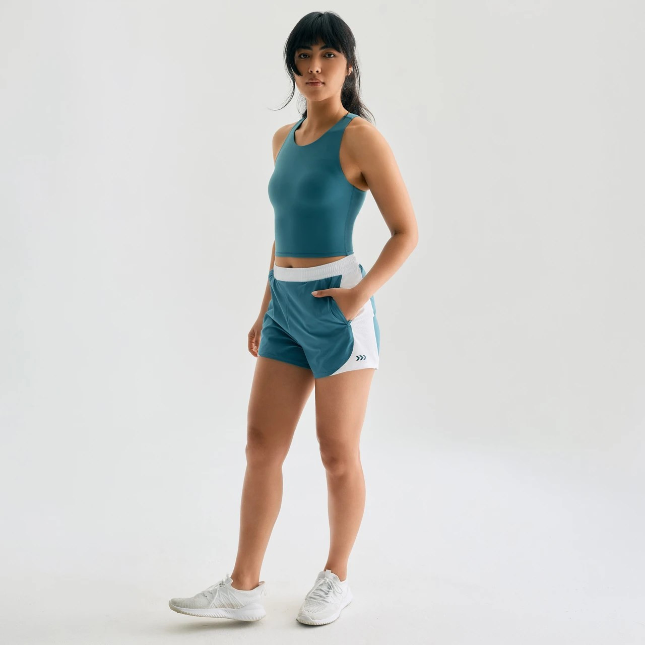 Momentum Active Short, women's Tundra Green shorts, standing front view