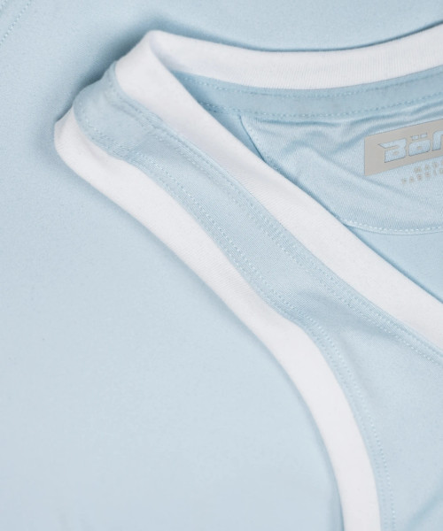 Energize Tank, light blue HydrApex performance fabric with Apex-shaped perforations, close-up view