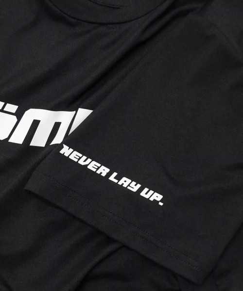 Ignite T-Shirt, black HydrApex performance t-shirt with Bomber chest graphic print, close-up view