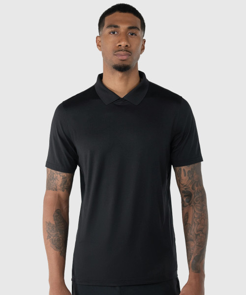 Legacy T-Polo, men's black HydrApex performance polo with athletic fit, front view