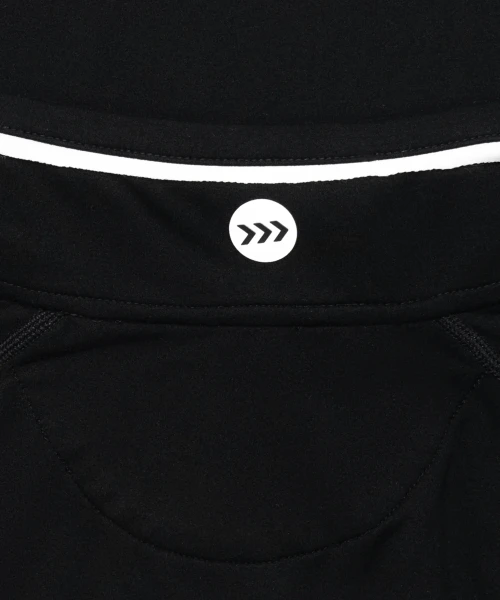 Pinnacle DR Q-Zip, black performance quarter-zip with silicone Bomber hip logo, close-up view