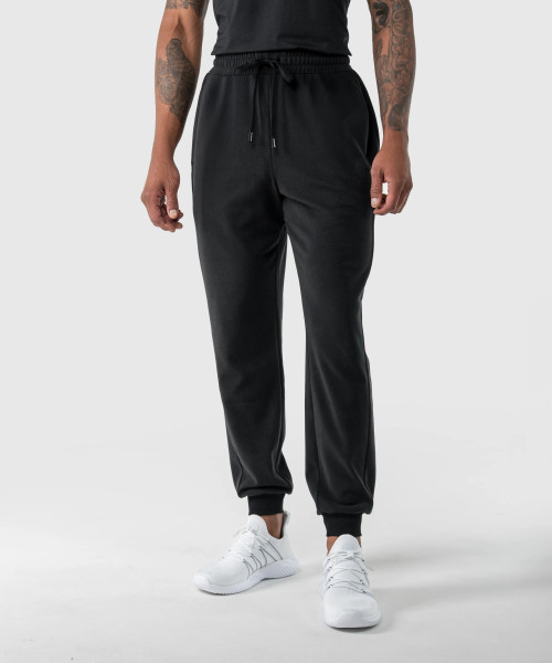 Prime Jogger, men's black brushed fleece jogger with LuxeGo fabric, tapered fit, front view
