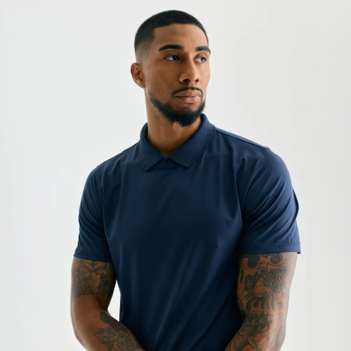 Legacy T-Polo, men's performance navy polo shirt, studio pose