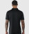 Legacy T-Polo, men's black performance polo with silicone Bomber back yoke logo, back view
