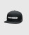 Dash Snapback, black high-crown flat-brim snapback hat with embroidered Bomber logo, front view