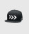 Bolt Snapback, black high-crown flat-brim snapback hat with embroidered Bomber logo, front view
